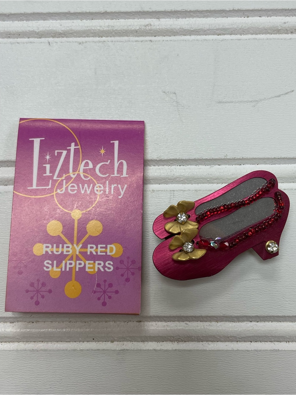Vintage Liztech Wizard of Oz Ruby Red Slippers Hand-Crafted Brooch